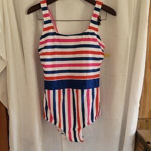 Lands' End Striped One-Piece Swimsuit in Navy, Pink, Red, White